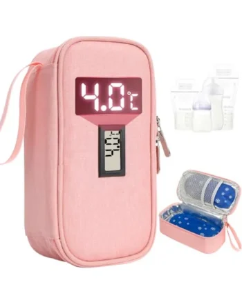 YOUSHARES Breastmilk Cooler Bag - Breast Milk Cooler Travel Bag with Real-Time Temperature Display, Breast Milk Storage Bag with 2 Ice Pack, Small Cool Bag for Insulated Bottle for Breastfeeding(Pink)