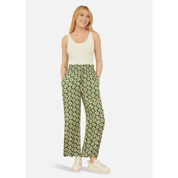 Yumi Green Geo Print Relaxed Fit Trousers