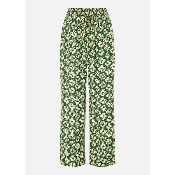 Yumi Green Geo Print Relaxed Fit Trousers
