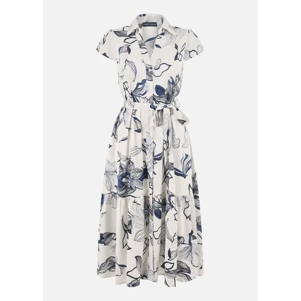 Yumi Ivory Abstract Floral Midi Shirt Dress