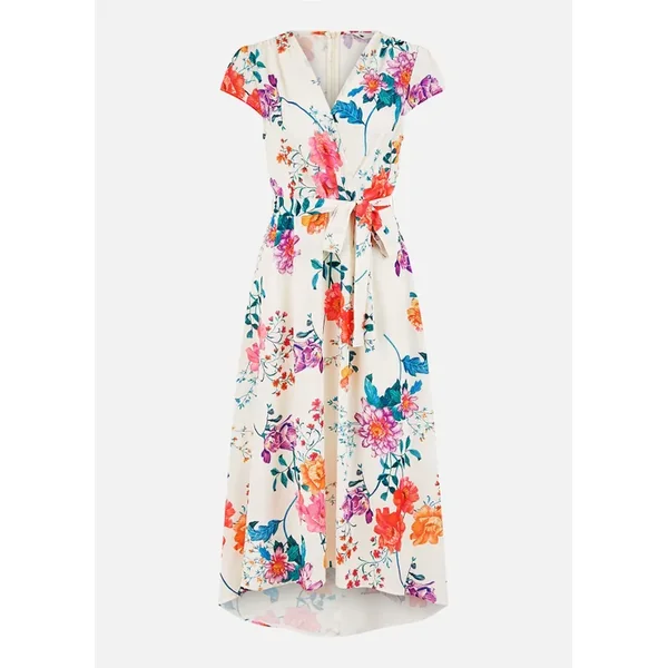 Yumi Ivory Flower Print Wrap Midi Dress