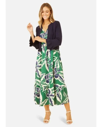 Yumi Navy Cropped Cardigan With Bell Sleeves