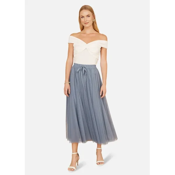 Yumi White Jersey Cotton Bardot Top With Knot Detail