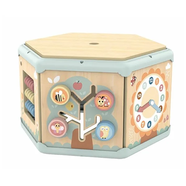 Zacia Toys® Wooden Activity Cube 7-in-1 | Educational Montessori Toys for Toddlers – Motor Skills, Shape Sorter, Beading Track & More | For Ages 2+
