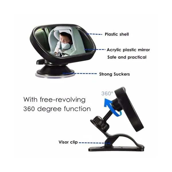 ZEZEFUFU Acrylic Plastic Large Vision Surfaces Car Baby Back Seat Rear View Mirror, Safety Car Seat Mirror for Rear Facing Infant with Wide Crystal Clear View