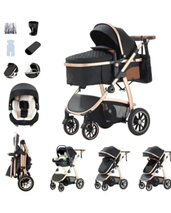 Zkiprm Baby Stroller 3-in-1, Travel System Includes Car Seat, Pushchair and Pram, Stroller with Adjustable Armrests, Impact Protection, Landscape High Aluminum Frame