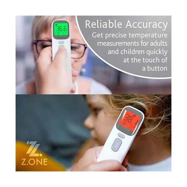 Z.ONE 2-in-1 Infrared Thermometer, for Adults and Children with Forehead Ear and Object Modes, Fast Accurate Readings, Non-Contact Digital Thermometer with LCD Display, Batteries Included, Pack of 1