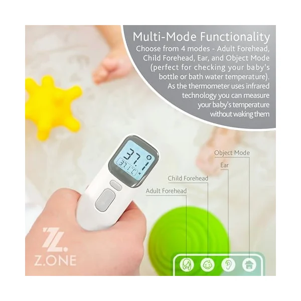 Z.ONE 2-in-1 Infrared Thermometer, for Adults and Children with Forehead Ear and Object Modes, Fast Accurate Readings, Non-Contact Digital Thermometer with LCD Display, Batteries Included, Pack of 1
