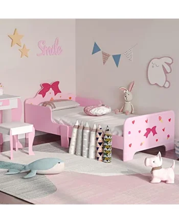 ZONEKIZ Kids Toddler Bed Safety Rails Ages 3-6 Years 143 x 74 x 59cm Pink | Kids Bedroom Furniture, Boys, Girls