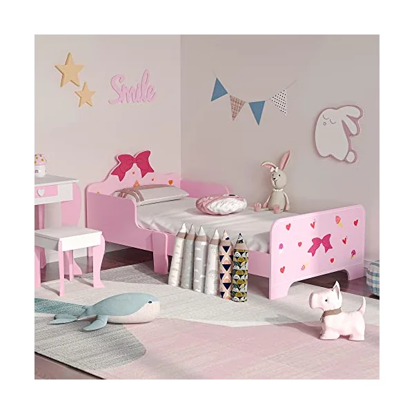 ZONEKIZ Kids Toddler Bed Safety Rails Ages 3-6 Years 143 x 74 x 59cm Pink | Kids Bedroom Furniture, Boys, Girls