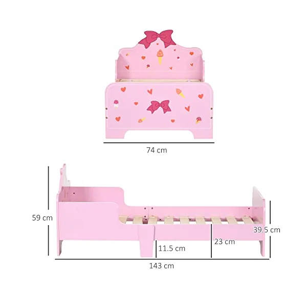 ZONEKIZ Kids Toddler Bed Safety Rails Ages 3-6 Years 143 x 74 x 59cm Pink | Kids Bedroom Furniture, Boys, Girls