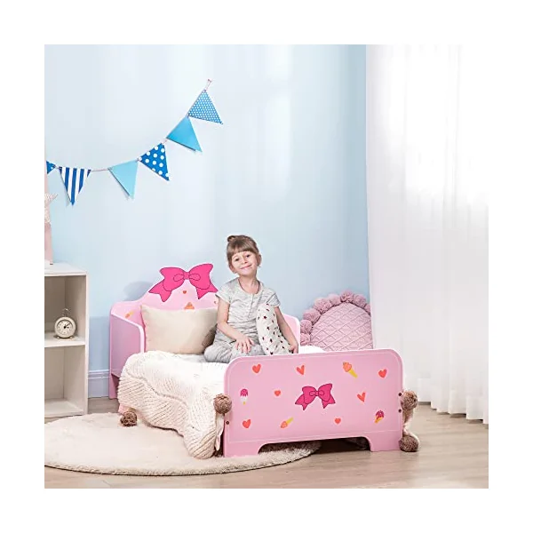 ZONEKIZ Kids Toddler Bed Safety Rails Ages 3-6 Years 143 x 74 x 59cm Pink | Kids Bedroom Furniture, Boys, Girls