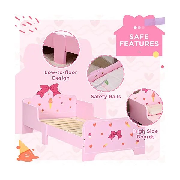 ZONEKIZ Kids Toddler Bed Safety Rails Ages 3-6 Years 143 x 74 x 59cm Pink | Kids Bedroom Furniture, Boys, Girls