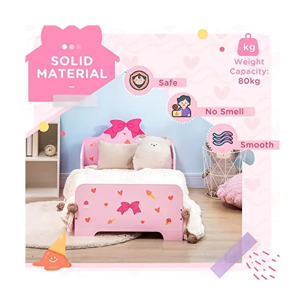 ZONEKIZ Kids Toddler Bed Safety Rails Ages 3-6 Years 143 x 74 x 59cm Pink | Kids Bedroom Furniture, Boys, Girls