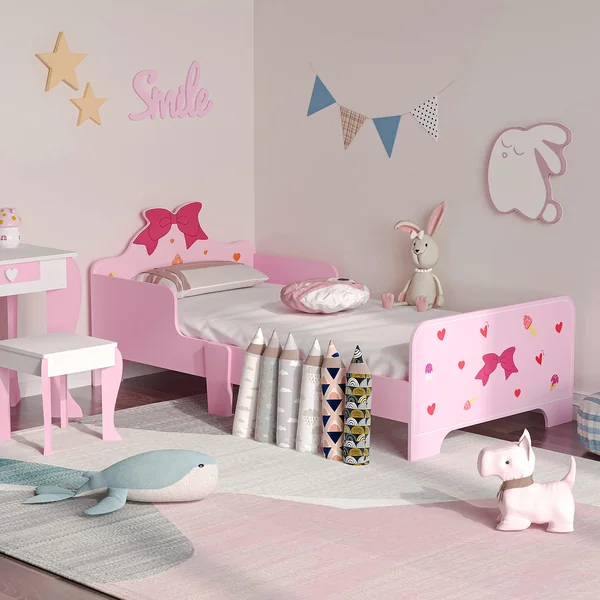 ZONEKIZ Kids Toddler Bed Safety Rails Ages 3-6 Years 143 x 74 x 59cm Pink | Kids Bedroom Furniture, Boys, Girls